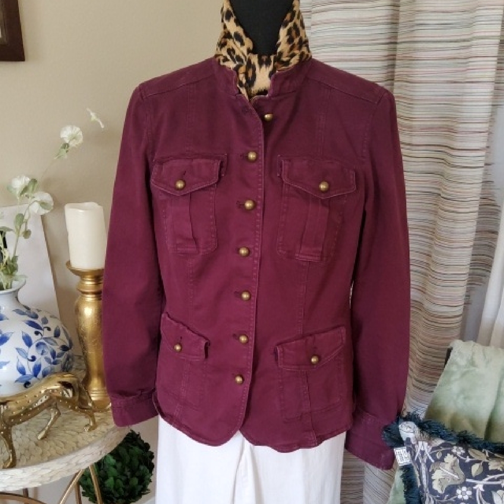 White House Black Market Burgundy Utility Jacket.